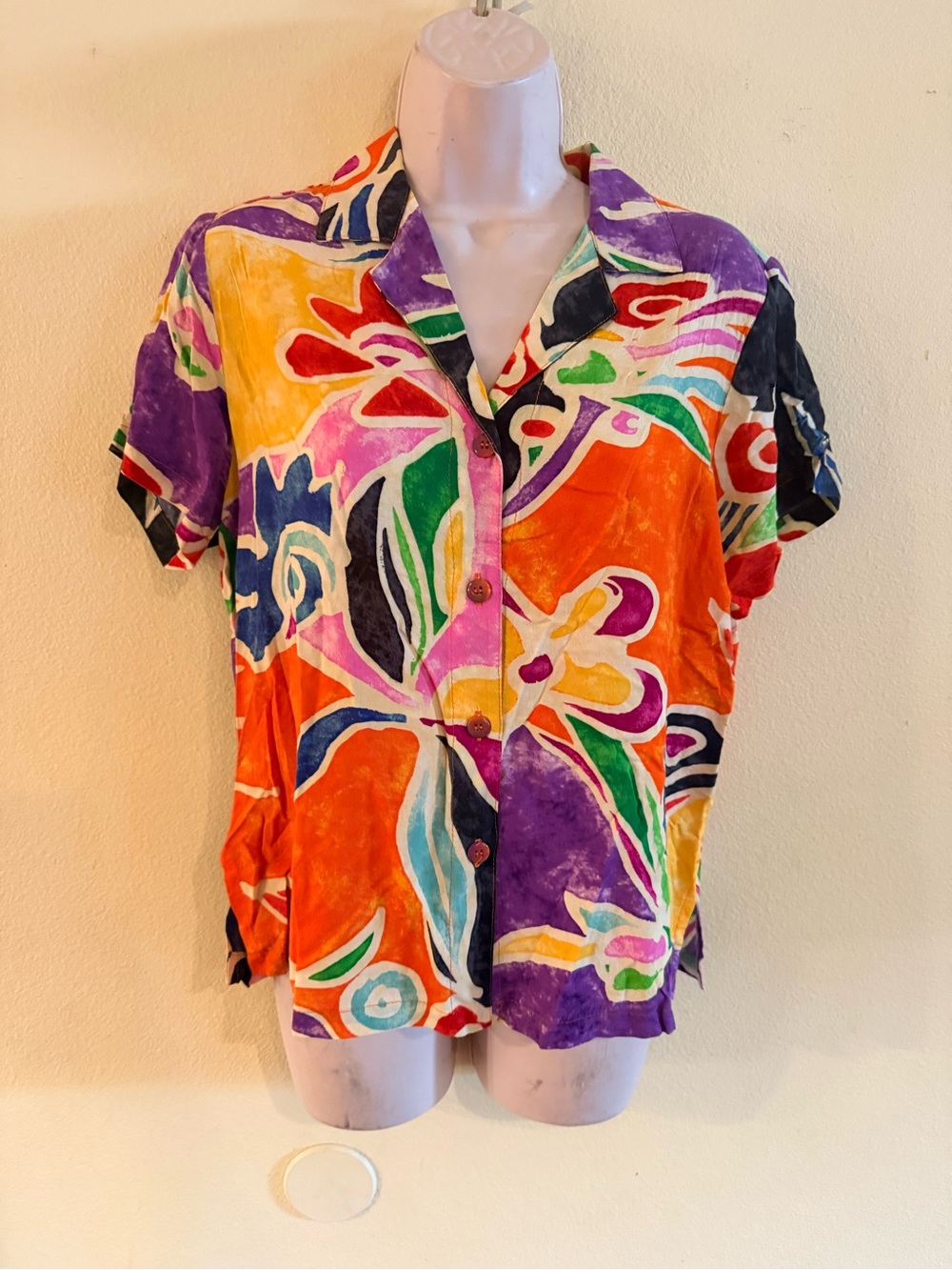 Jams World 50 Years Vibrant Multicolor Short-Sleeve Button Front Women's Top Xs